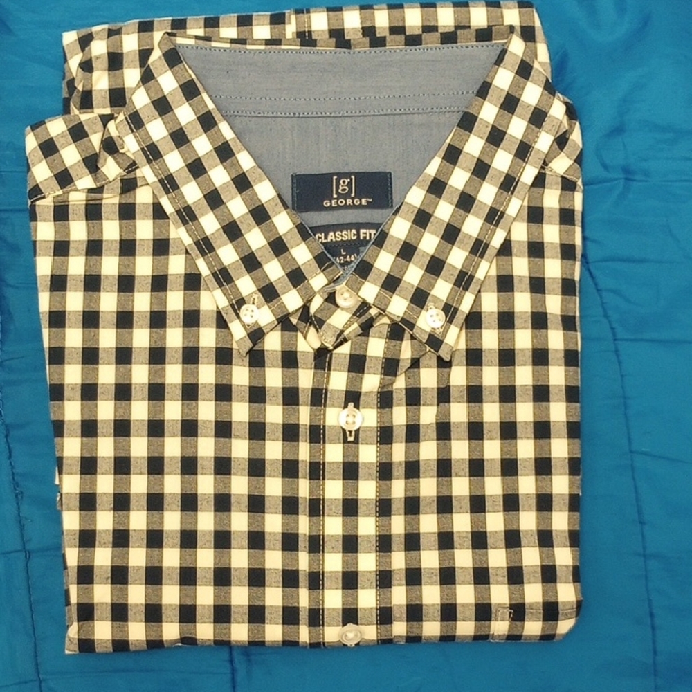 George Black and White Gingham Casual Button Down Shirt